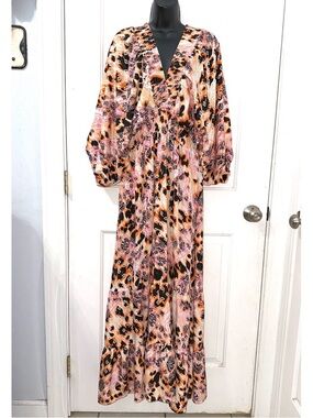 Gold & Silver Paris LEXY abstract, multi-colored patterned print Maxi Dress NWT